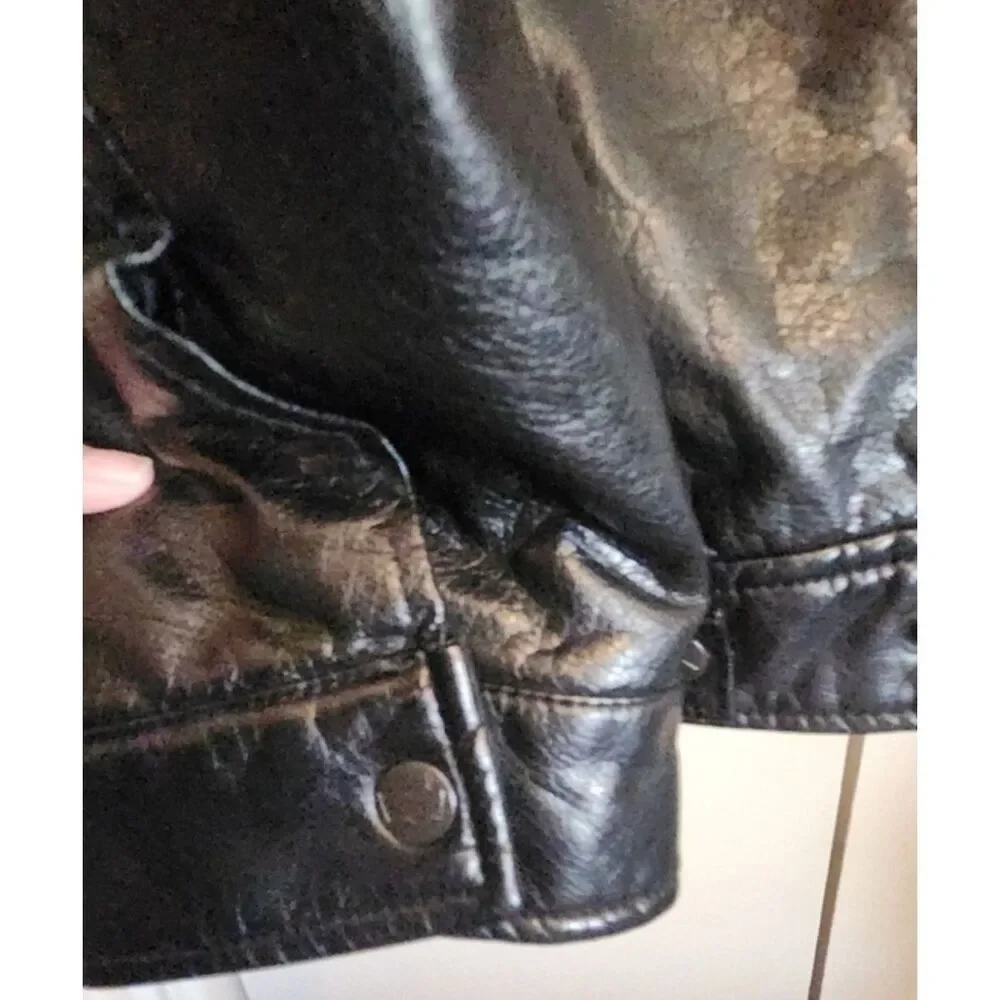 O2 Levi Strauss & Co Black soft Faux Leather Sherpa-Lined Moto Jacket w Hoodie